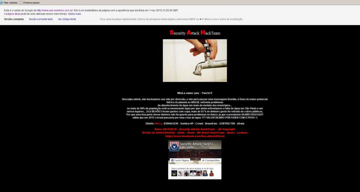 Site da SAE Ourinhos é invadido por Crackers