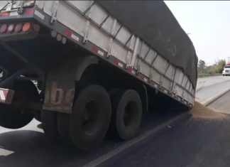 Carreta carregada com milho se solta na Rodovia Raposo Tavares